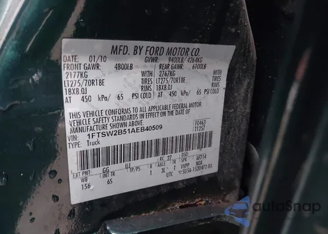 2010 Ford F-250 Xl z USA, uszkodzony, nr VIN 1FTSW2B51AEB40509